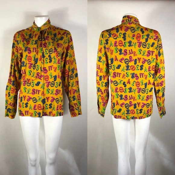 Rare Vtg Jean Paul Gaultier Junior Yellow Currency Print Shirt S - Picture 1 of 6